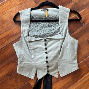 Stylish Gray Button-Up Vest Blouse